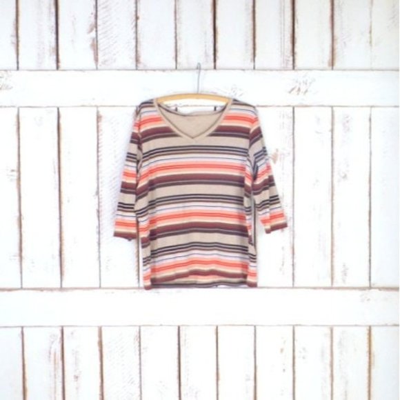 90s brown black peach striped cotton boxy pullover - Picture 5 of 5